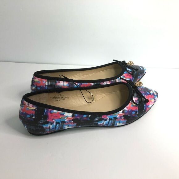nicole miller 6M blue rise flat point toe slip on wearable art ballet flats bow - Picture 2 of 7